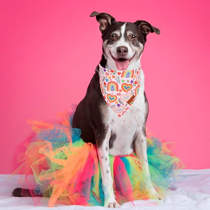 PTDECOR Rainbow Dog Bandanas Pride Day Dog Scarf Reversible Triangle LGBT+ Rainbow Bandanas for Extra Large Dogs Pets (Pride, X-Large)