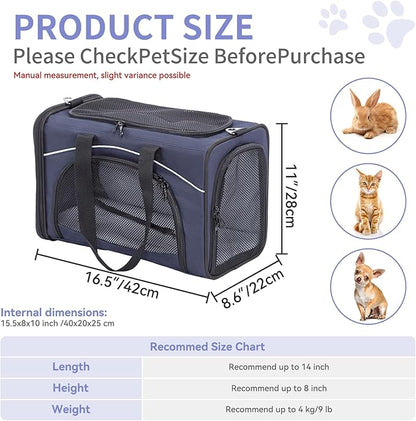 ‌Petsfit Airline Approved Pet Carrier for Small Cats, 16.5x8.6x11 TSA Approved Carrier, with Removable Dual-Sided Padding (2-Way Placement) - Fits Under Most Airplane Seats, Escape Proof (Navy)