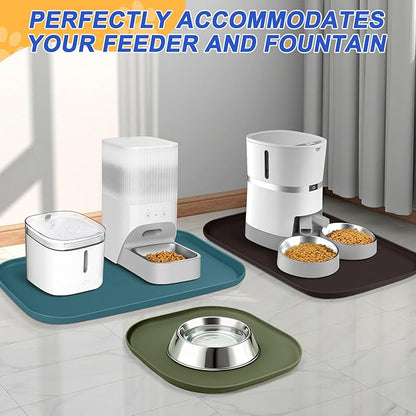 Silicone Pet Feeding Mat with Raised Edge for Food and Water, Dog Bowl Mats, Cat Bowls Placemat with High Lip for Floor Waterproof, Rubber Tray for Cats and Dogs 19 x 12 x 0.7 White Sand (Yellow Cast)