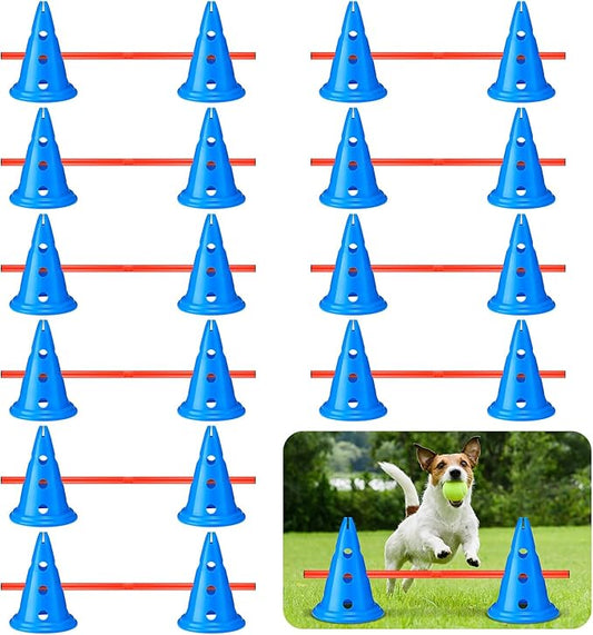 10 Sets Dog Agility Hurdle Cone Set 20 Pcs Exercise Cones with 10 Pcs Rods Adjustable Obstacle Portable Agility Training Equipment Canine Pole(Blue and Orange)