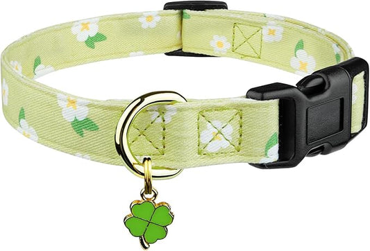 Cotton Handmade Dog Collar Cute and Distinctive Patterns Green Flower with Pendant for Girl Boy Dogs Collars S