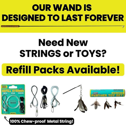 Forever Stick - The Unbreakable Cat Wand Toy, Extra Long Durable Cat String Toy for Indoor Cats, Cat Fishing Pole Toy for Bored Indoor Adult Cats, Feather String Toy On Stick Enrichment