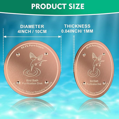 2 Pcs Bird Bath Copper Disk | 99.99% Pure Copper Plate & Birdbath Disk | 0.6mm Thick Reinforced Design | Maintains Clean Water Naturally | Fits All Birdbath Bowls Year-Round (Bird Style 2)