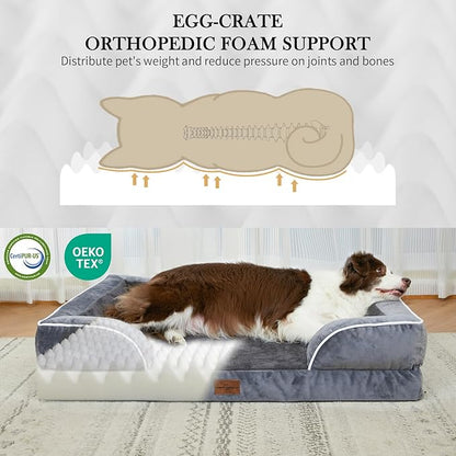 Comfort Expression Orthopedic Dog Bed for Extra Large Dogs 45x35 Inch, Waterproof Egg Crate Foam XL Pet Bed with Removable Bolsters, Dog Couch with Washable Cover & Non-Slip Bottom, Dark Grey