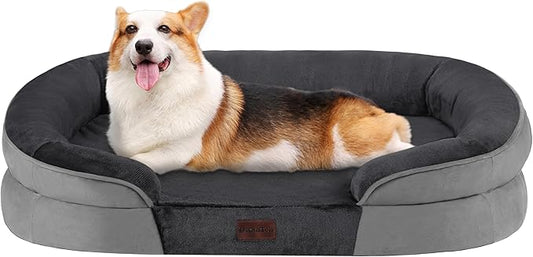 Dwanton Orthopedic Dog Bed for Medium Dogs with Gel Memory Foam, Waterproof Dog Sofa, Washable Pet Bed with Four Sided Bolster Cushion, Removable Cover & Non-Slip Bottom, 35", Dark Gray