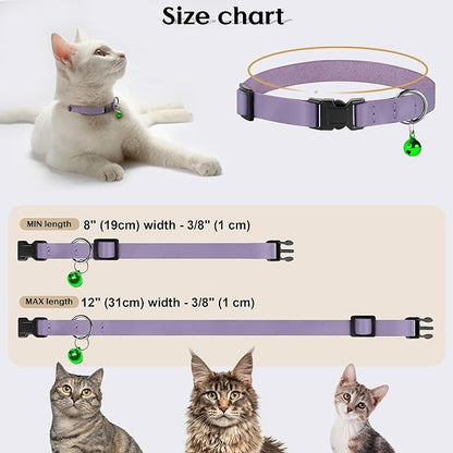 Breakaway Cat Collar with Bell - Leather Adjustable Kitten Collars with Safety Quick Release Buckle - Soft Small Pet Collars for Girl & Boy Cats (Lavender)