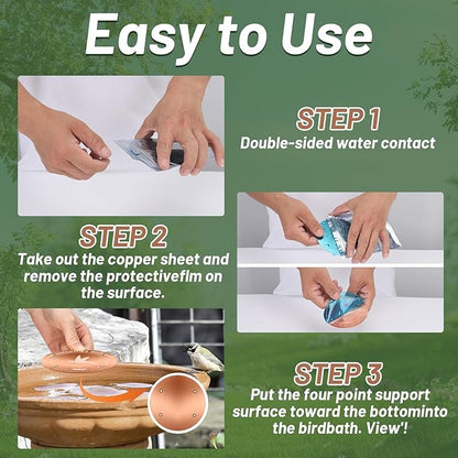99.99% Pure Copper Bird Bath Purification Disk,Set of 2,0.6mm thick,Reinforced Copper Purification Cleaner with Four-Point Support,All-Season Safe Clean Water,Universal Fit for Outdoor Birdbath&Bowl