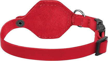 Breakaway Airtag Cat Collar with Removable Bell - Leather Soft Pet Collar with Apple Air Tag Holder - Adjustable GPS Collars for Girl Boy Cats Kitten Puppy - Lightweight, Cute and Comfortable (Red)