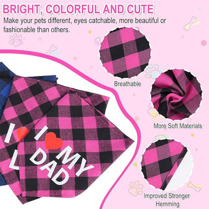 GreenJoy Cute Plaid Dog Bandana – Washable Pet Triangle Scarf for Small, Medium, Large Dogs and Cats, Adjustable Pet Accessory for Birthday, Wedding and Christmas (Pink (I Love My Dad), Small)