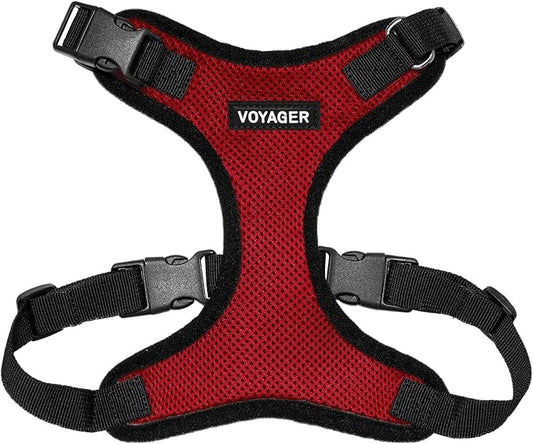 Voyager Step-in Pet Harness - All Weather Mesh, Adjustable Step in Harness for Cats and Dogs by Best Pet Supplies - Red/Black Trim, S