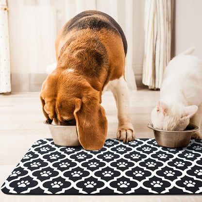Dog Food Mat 17X30 Inch Pet Feeding Absorbent Mats for Floor Cat Water Bowl Placemats Non-Slip Washable Dog Mat for Food and Water