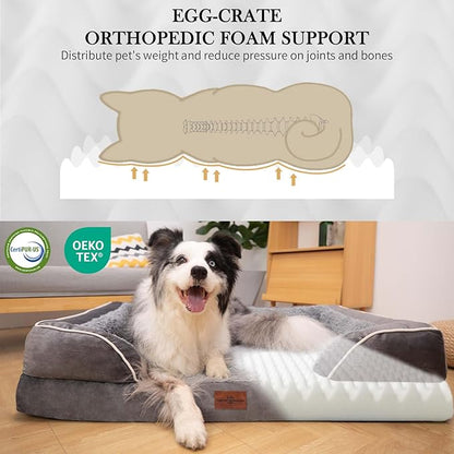 Comfort Expression Orthopedic Dog Bed for Medium Dogs 28x19 Inch, Waterproof Supportive Egg Crate Foam Medium Pet Bed with Removable Bolsters, Dog Couch with Washable Cover & Non-Slip Bottom, Grey