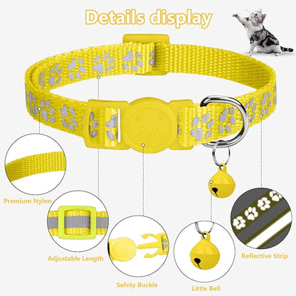 Taglory Reflective Cat Collar Breakaway with Bells, 2 Pack Girl Boy Pet Cat Collar Adjustable 7.5-12.5 Inch, Yellow