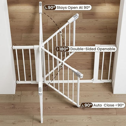 Mumeasy Baby Gate Extra Wide, 29.5"- 51.5" Pressure Mounted Dog Gate with Walk Through Door, Auto Close Pet Gate for Stairs,Doorways,House