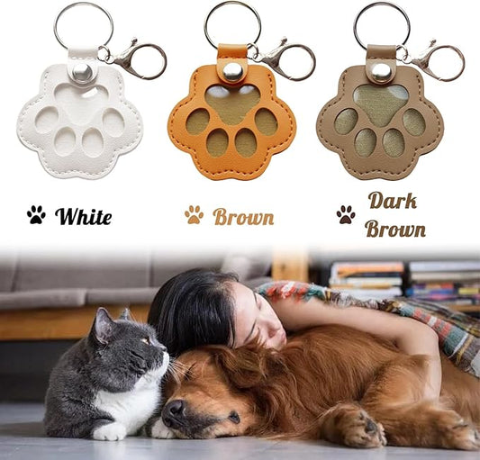 Dog Hair Keychain, Leather Pet Hair Collector Keychains, Pet Fur Keepsake Gift, Paw Charm for Collecting Cat Dogs Fur