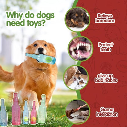 Tennis Ball in Bottle Dog Toy [2025 New Upgrade] Reinforced and Thickened Rubber Bottle Dog Chew Toy with Ball Squeaky Fetch Toy Tough (Yellow, Large)