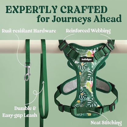 rabbitgoo Cat Harness and Leash for Walking, Escape Proof Soft Adjustable Vest Harnesses for Cats, Easy Control Breathable Reflective Strips Jacket,Rainforest Green,XXS