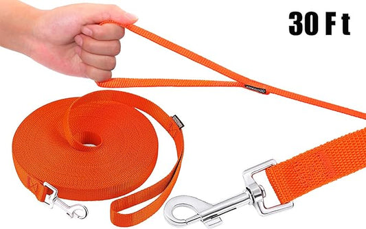 AmaGood Dog/Puppy Obedience Recall Training Agility Lead-15ft 20ft 30ft 50ft Long Leash-for Dog Training,Tie Out,Play,Safety,Camping (30 feet, Orange)