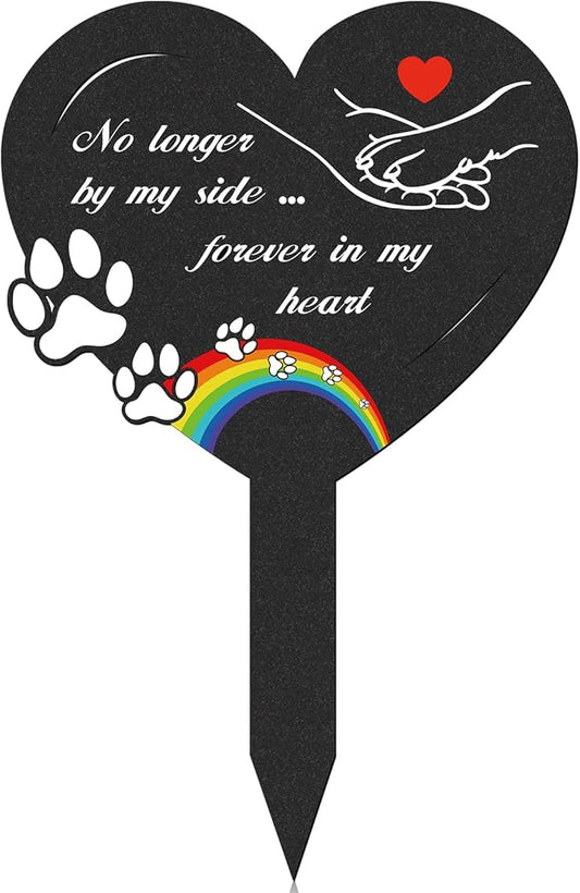 Dog Memorial Grave Stakes - Metal Pets Lover Cemetery Markers Decorations for Humans Heart Plaques Decor for Outdoor Garden Black Bridge Rainbow Personalized Sympathy Yard Remembrance Gifts