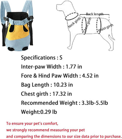 Lightweight Pet Backpack Carrier for Small Dogs & Cats - Easy-Fit Adjustable Straps, Basic Legs-Out Design, Durable for Daily Use (Fits Pets Under 15lb) (Yellow-White Color-Blocked, Small)