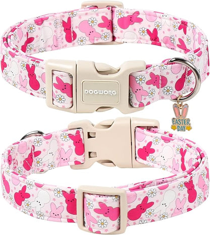 DOGWONG Easter Dog Collar, Cute Easter Pink Bunny Pet Collar Durable Holiday Girl Boy Adjustable Cotton Dog Collars for Small Dogs,S Visit The Elegant Little Tail Store