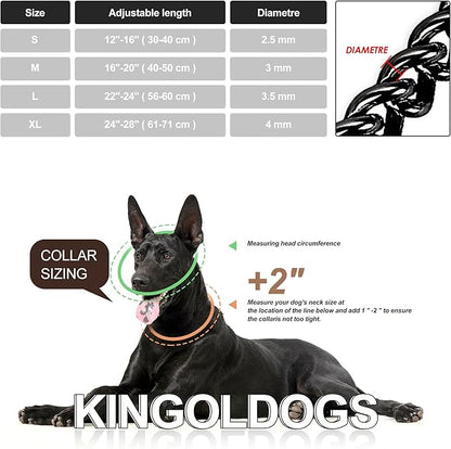 Black Dog Chain Collar Stainless Steel Black Dog Collar Adjustable Walking, Metal Cuban Link Dog Collar Chew Proof Double Row Chain Dog Collar for Large Small Medium Dogs
