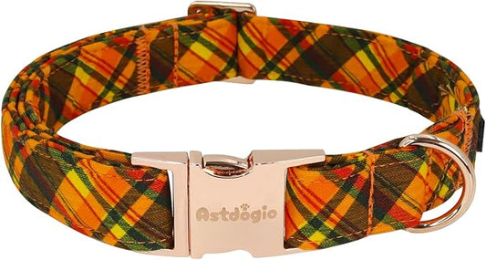 Cotton Fall Dog Collar, Halloween Dog Collars for Small Dogs, Soft Adjustable Cute Dog Collars, Brown Orange Stripe for Small Medium Large Dogs, Perfect for Girl or Boy Dog Collars-S