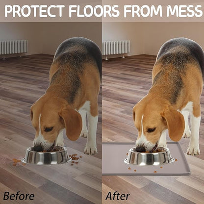 MateeyLife Silicone Cat & Dog Food Mat for Floors Waterproof, Anti-Slip Dog Bowl Mats for Food and Water, Pet Feeding Mats with Lip to Prevent Spills, Pet Placemat for Messy Drinkers to Protect Floors