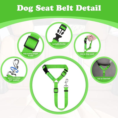 BWOGUE Pet Dog Cat Seat Belts, Car Headrest Restraint Adjustable Safety Leads Vehicle Seatbelt Harness (1 Pack, Green, Not Elastic)