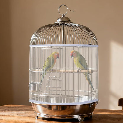 Fengek 2 Pcs Adjustable Bird Cage Cover & Seed Catcher Net - Stretchy Bird Cage Accessories for Night Cover & Seed Guard (White + Black)
