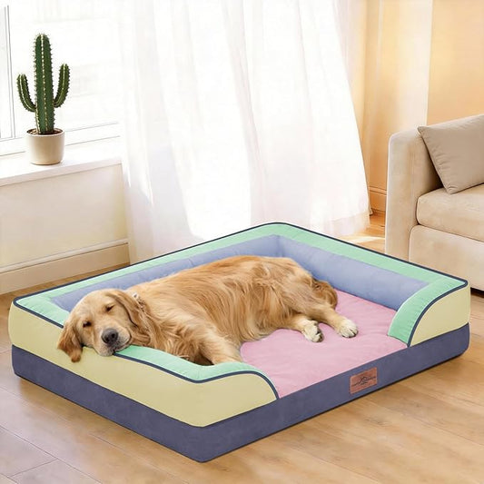 Comfort Expression Orthopedic Dog Bed for Extra Large Dogs 45x35 Inch, Waterproof Egg Crate Foam XL Pet Bed with Removable Bolsters, Dog Couch with Washable Cover & Non-Slip Bottom, Frosted Grape