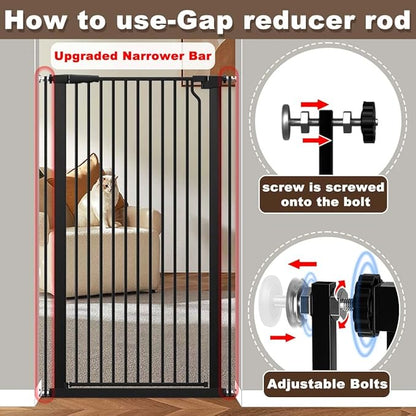 Fairy Baby 51.18" Extra Tall Pet Cat Gate, 48.5"-56.2" Extra Wide Baby Gate for Doorways Stairs Hallway Kitchen, Tall Cat Safety Gate Pressure Mounted, Walk Thru Auto Close Metal Dog Gate, Black