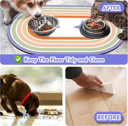 Dog Feeding Mat 24''x16'', Absorbent Pet Food Mat, No Stains Quick Dry Pet Water Mat Protect Floor, Cat Dog Water Bowl Mat for Messy Drinkers, Non-Slip Rubber Base Pet Placemats for Food and Water