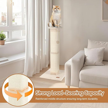 Cat Scratching Post 33 inch for Indoor Cats, High Cat Scratch Post Beige, Cat Tree for Full-Body Stretching, Protect Your Furniture