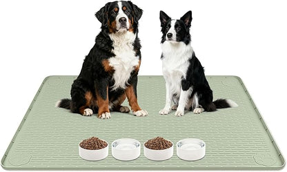Lanstics Dog Food Mat, 40" x 28" Large Silicone Mat Dog Feeding Mat with Raised Edge Non-Slip Pet Feeding Mat for Food and Water Bowl, Easy to Clean, Floor Protection (Green)