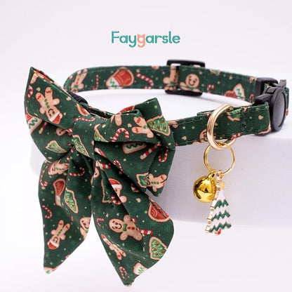 Faygarsle 2 Pack Christmas Cat Collar with Bow Tie - Breakaway Pink & Green Winter Collar for Boy & Girl Cats