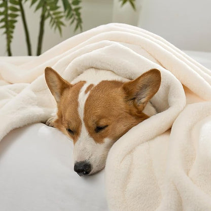 Luxury Faux Fur Throw Blanket for Couch, Ultra Soft Waterproof Pet Blanket, Cozy Warm Plush Blanket for Sofa Bedroom Living Room, Liquid Pee Proof for Large Dog or Cat, 50x60 inch, Cream