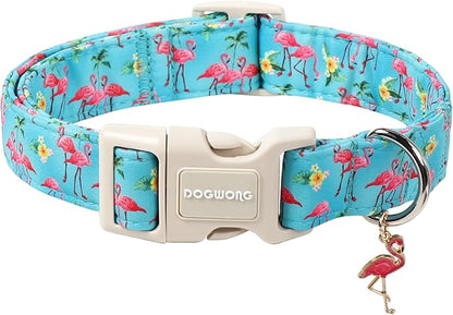 DOGWONG Spring Summer Dog Collar-Cute Flamingo Dog Collar, Adjustable Soft Beach Hawaiian Dogs Collars for Small Dogs, S
