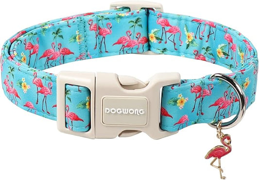 DOGWONG Spring Summer Dog Collar-Cute Flamingo Dog Collar, Adjustable Soft Beach Hawaiian Dogs Collars for Small Medium Dogs, XS