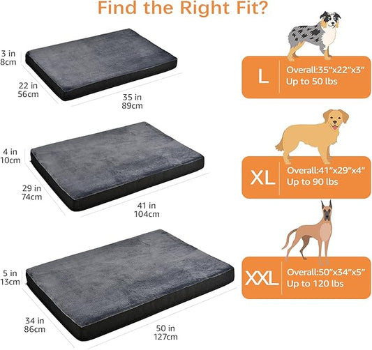 Amazon Basics Dog Bed with Cooling Gel Memory Foam, Machine Washable Removable Cover, Anti-Slip Bottom, Pressure-Relief Support for Dogs up to 90lbs, Extra Large (41" x 29"), Grey