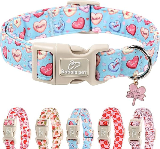 Valentines Dog Collar for Large Dogs - Valentine Candy Hearts Dog Collars, Love Boy Girl Dogs Collars, Lightweight Adjustable Cute Blue Puppy Collar with Quick-Release Buckle L