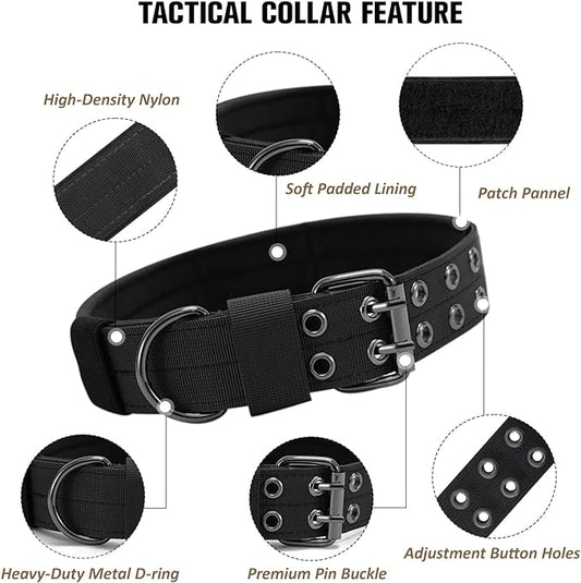 Tactical Dog Collar with Handle, Military Adjustable Heavy Duty Metal Buckle Dog Collars Soft Nylon Training Collar for Medium Large Dogs (Black, X-Large)