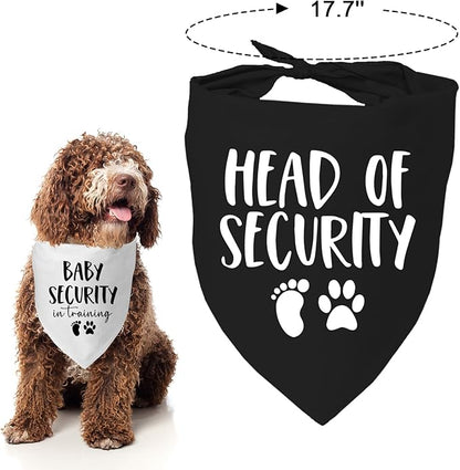 2 Pack Baby Security in Training and Head of Security, Dog Bandanas for Pregnancy Baby Announcement for Small Medium Large, Pet Announcements, Soft Breathable Fabric for Puppy Cats (Black&White)