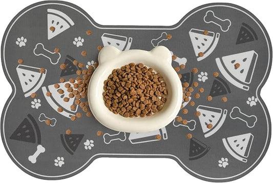 Dog Food Mat, 0.15” Thickened Super Absorbent Pet Feeding Mat for Food and Water, Fruit Donut Pattern Cat Placemat, Quick Dry Non-Slip Dog Bowl Mat, Water Splash Proof（Large Watermelon Grey）