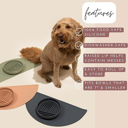 Should We Go - Waterproof Silicone Pet Food Mat - Non-Slip, Spill-Proof Feeding Mat for Floors, Raised Edge Design, Easy-to-Clean Rubber Pad for Dog & Cat Bowls, 21" Across x 10.5" Deep, Medium-Blush