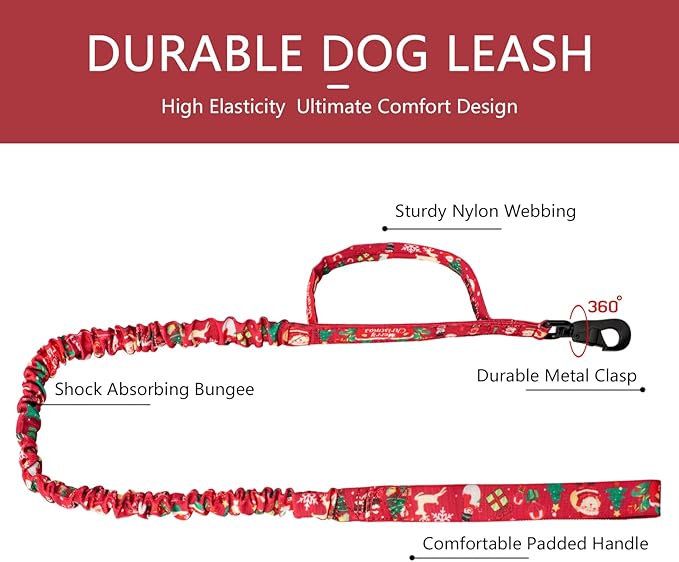 DAGANXI Tactical Dog Collar, Adjustable Military Training Nylon Dog Collar with Control Handle and Heavy Metal Buckle for Medium and Large Dogs, with Patches and Airtags Case (L, Christmas red-Set)