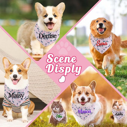 Personalized Dog Bandana Embroidered Name Custom Neckwear Dog Scarf Triangle Bibs Pet Accessories for Small Medium Large Dogs Cats Pets Birthday Gift