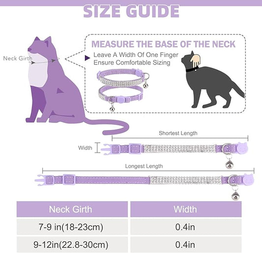 EXPAWLORER Soft Velvet Safe Cat Collars for Girl Cats - Rhinestones Adjustable Collars Breakaway- Chirstmas Cat Clollar Gifts with Bells for Boy Cats Kitty and Small Dogs(XS,Purple)
