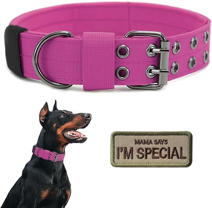 Tactical Dog Collar Military Adjustable Dog Collars Soft Nylon Training Collar with Patch Heavy Duty Metal Buckle Collars for Medium Large Dogs (Pink, M)