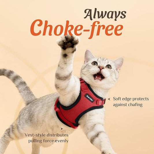 Dooradar Cat Harness and Leash Set, Escape Proof Safe Adjustable Kitten Vest Harnesses for Walking, Easy Control Soft Breathable Mesh Jacket with Reflective Strips for Cats, Red, XS